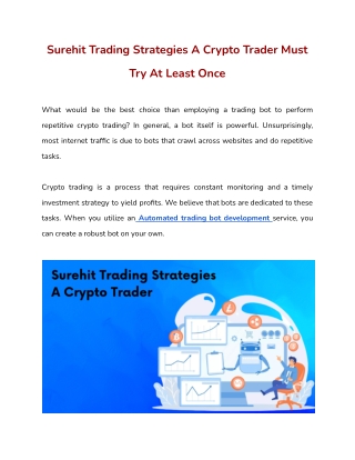 Surehit Trading Strategies A Crypto Trader Must Try At Least Once