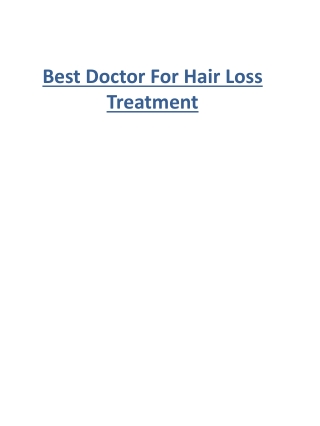 Best Doctor For Hair Loss Treatment