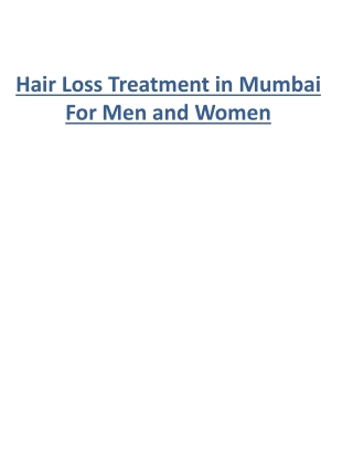 Hair Loss Treatment in Mumbai For Men and Women