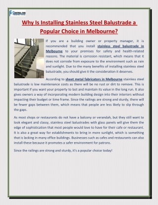 Why Is Installing Stainless Steel Balustrade a Popular Choice in Melbourne