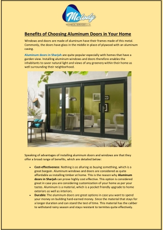 Benefits of Choosing Aluminum Doors in Your Home