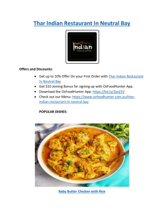 Upto 10% offer order now - Thar Indian Restaurant Menu