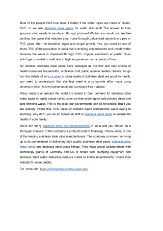 Why are Health Experts recommending Stainless Steel Pipes_