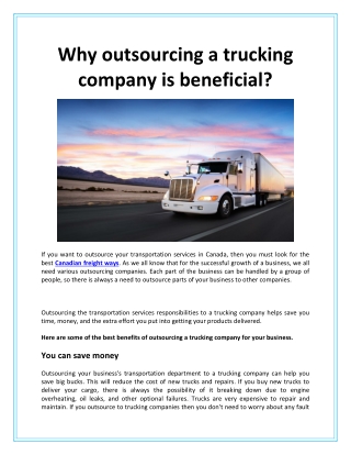 Why outsourcing a trucking company is beneficial