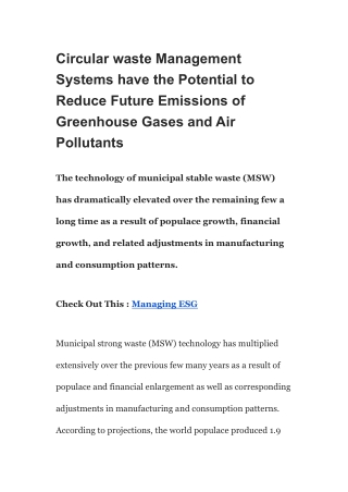 Circular waste Management Systems have the Potential to Reduce Future Emissions of Greenhouse Gases and Air Pollutants