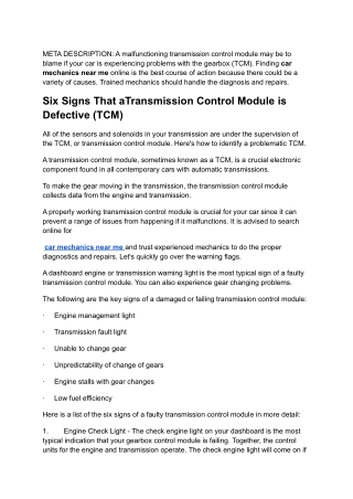 Six Signs That aTransmission Control Module is Defective (TCM)