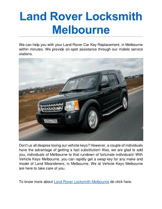 Land Rover Locksmith Melbourne