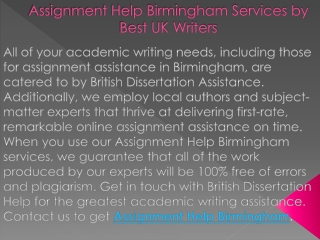 Assignment Help Birmingham Services by Best UK Writers