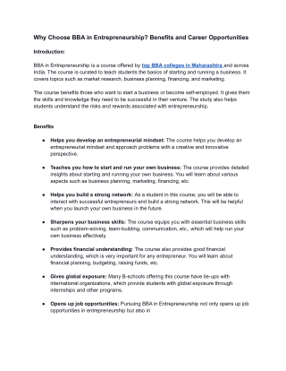 Why Choose BBA in Entrepreneurship Benefits and Career Opportunities