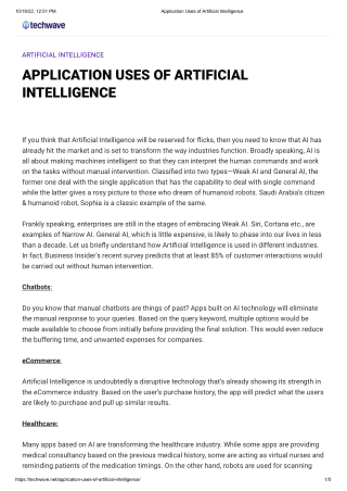 Application Uses of Artificial Intelligence