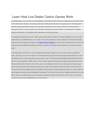 Learn How Live Dealer Casino Games Work