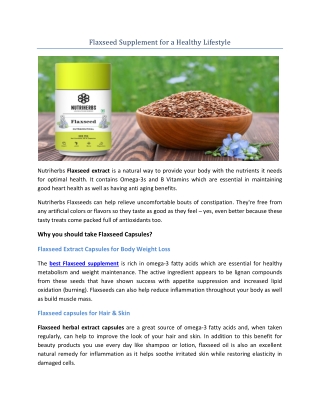 Flaxseed Supplement for a Healthy Lifestyle