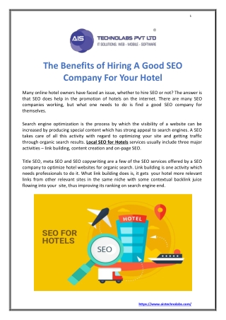 The Benefits Of Hiring A Good SEO Company For Your Hotel