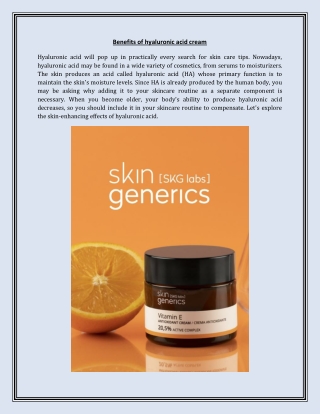 Benefits of hyaluronic acid cream