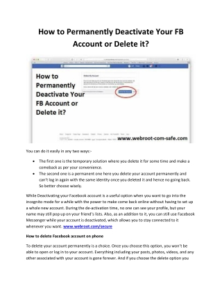 How to Permanently Deactivate Your FB Account or Delete it