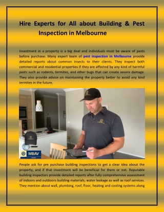 Hire Experts for All about Building & Pest Inspection in Melbourne