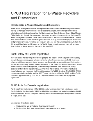 CPCB Registration for E-Waste Recyclers and Dismantlers