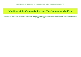 (Epub Download) Manifesto of the Communist Party or The Communist Manifesto PDF