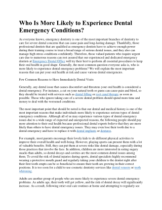 Who Is More Likely to Experience Dental Emergency Conditions