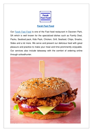 $5 off - Farah Fast Food Takeaway Menu Davoren Park, SA