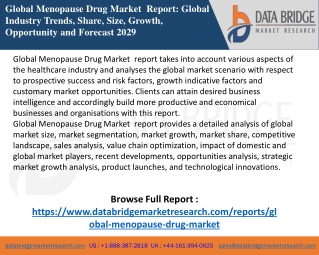 Global Menopause Drug Market Analysis, Regional Outlook, Business Landscape and