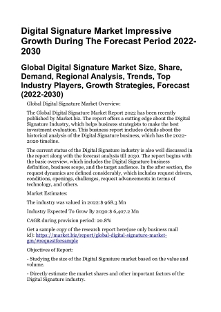 Digital Signature Market Impressive Growth During The Forecast Period 2022-2030