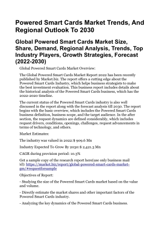 Powered Smart Cards Market Trends, And Regional Outlook To 2030