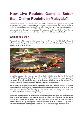 How Live Roulette Game is Better than Online Roulette in Malaysia