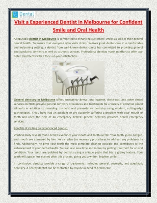 Visit a Experienced Dentist in Melbourne for Confident Smile and Oral Health