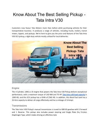 Know About The Best Selling Pickup_ Tata Intra V30