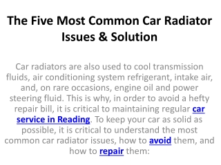 The Five Most Common Car Radiator Issues & Solution
