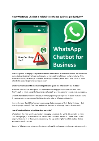 How WhatsApp Chatbot is helpful to enhance business productivity