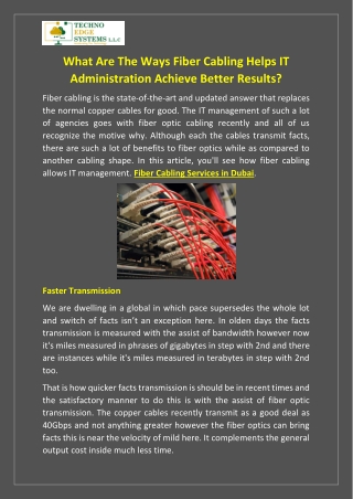What Are The Ways Fiber Cabling Helps IT Administration Achieve Better Results