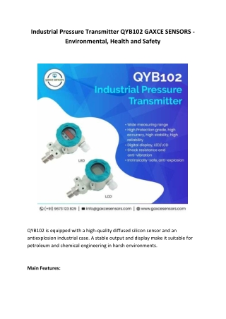 Industrial Pressure Transmitter QYB102 GAXCE SENSORS