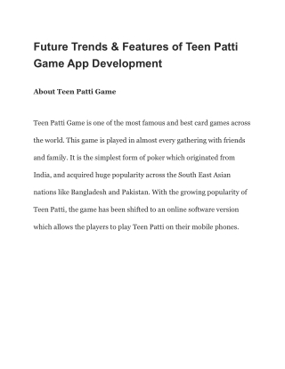 Future Trends & Features of Teen Patti Game App Development