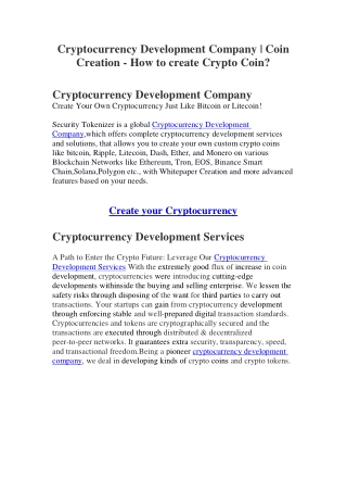 Cryptocurrency Development Company | Coin Creation - How to create Crypto Coin?