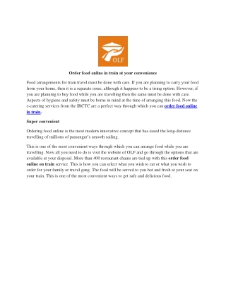 Order food online in train at your convenience