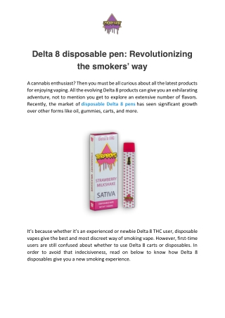 Delta 8 disposable pen Revolutionizing the smokers way