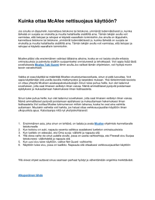 Kuinka ottaa McAfee nettisuojaus käyttöön