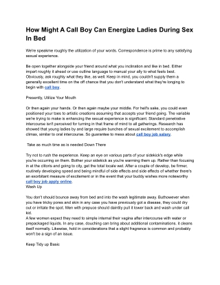 How Might A Call Boy Can Energize Ladies During Sex In Bed