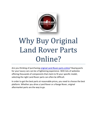 Why Buy Original Land Rover Parts Online