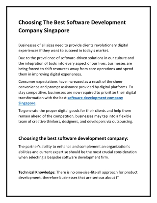 Choosing The Best Software Development Company Singapore