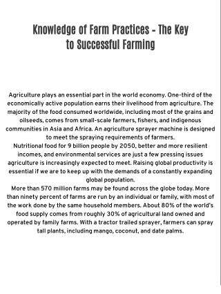 Knowledge of Farm Practices – The Key to Successful Farming