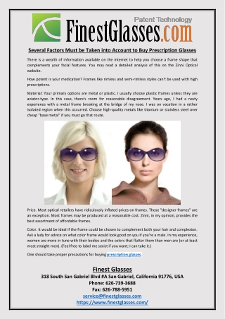 Several Factors Must be Taken into Account to Buy Prescription Glasses