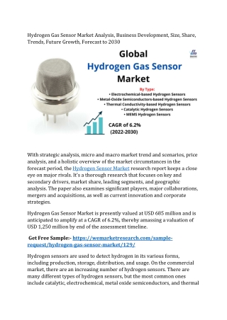 Hydrogen Gas Sensor Market Demand Key Growth Opportunities. Development