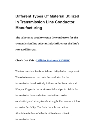 Different Types Of Material Utilized In Transmission Line Conductor Manufacturing