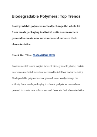 Biodegradable Polymers Top Trends