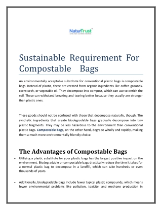 Sustainable  Requirement  For Compostable  Bags