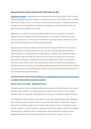 Daptomycin Market Likely to Reach the USD 5,509.53 Billion by 2028
