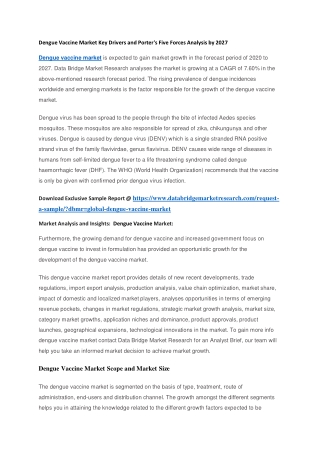 Dengue Vaccine Market Key Drivers and Porter's Five Forces Analysis by 2027